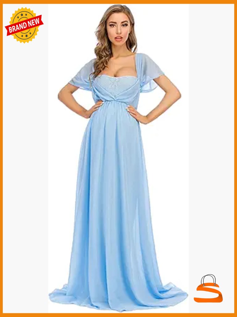 Off Shoulder Chiffon Gown Maternity Maxi Lace Dress Baby Shower Photoshoot
